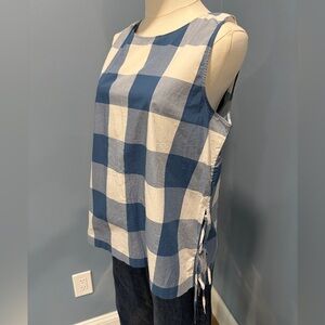 LOFT Blue and White Plaid Sleeveless Blouse